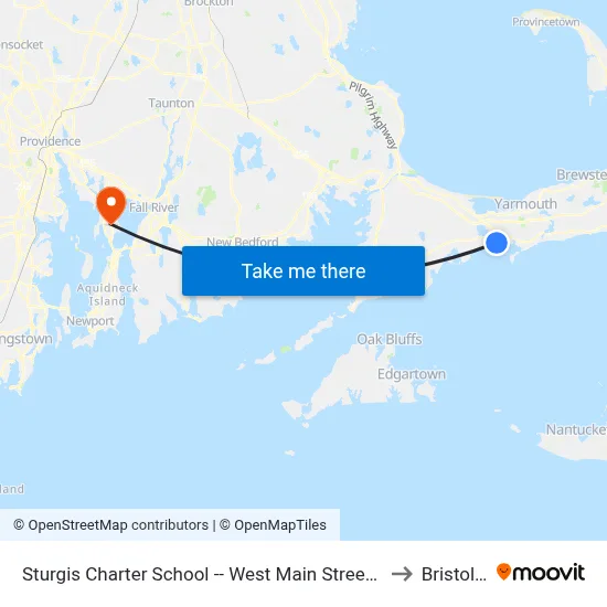 Sturgis Charter School -- West Main Street, Hyannis to Bristol, RI map