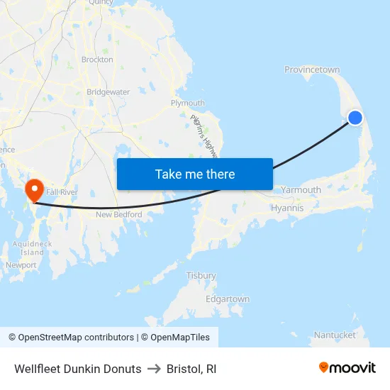 Wellfleet Dunkin Donuts to Bristol, RI map