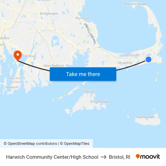 Harwich Community Center/High School to Bristol, RI map