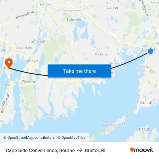 Cape Side Convenience, Bourne to Bristol, RI map
