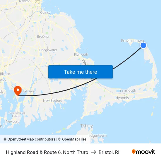 Highland Road & Route 6, North Truro to Bristol, RI map