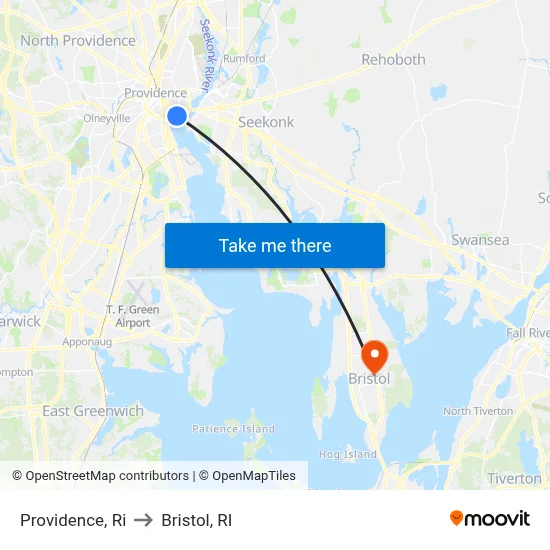 Providence, Ri to Bristol, RI map