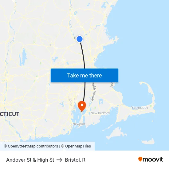 Andover St & High St to Bristol, RI map