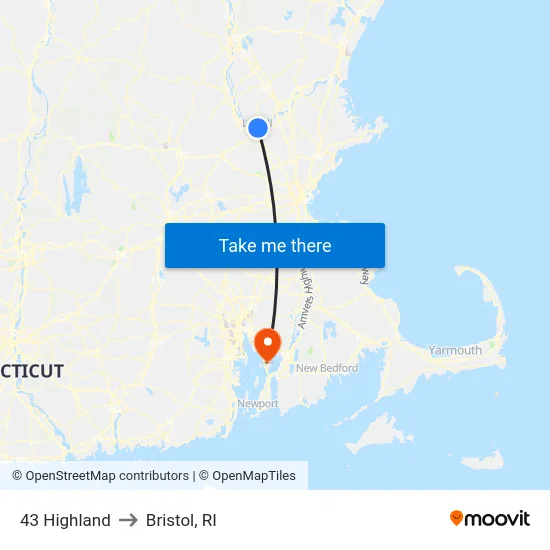 43 Highland to Bristol, RI map