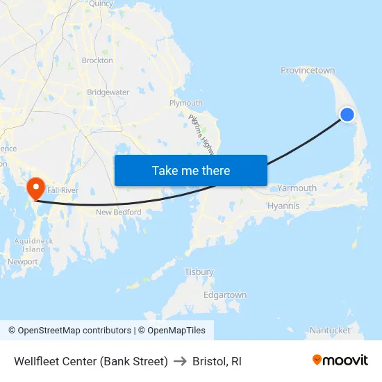 Wellfleet Center (Bank Street) to Bristol, RI map