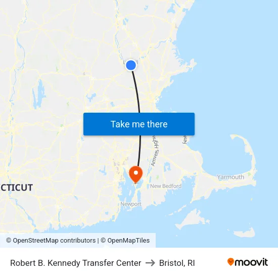 Robert B. Kennedy Transfer Center to Bristol, RI map
