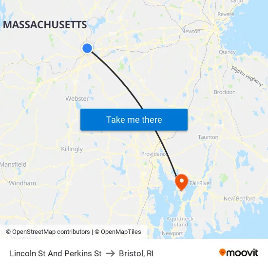 Lincoln St And Perkins St to Bristol, RI map