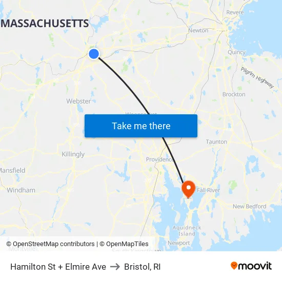 Hamilton St + Elmire Ave to Bristol, RI map