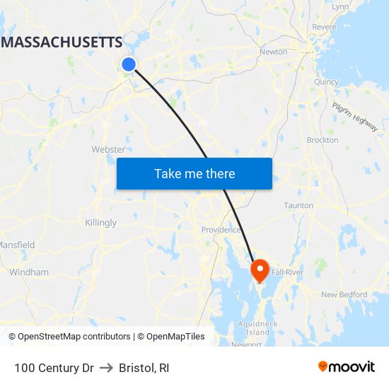 100 Century Dr to Bristol, RI map