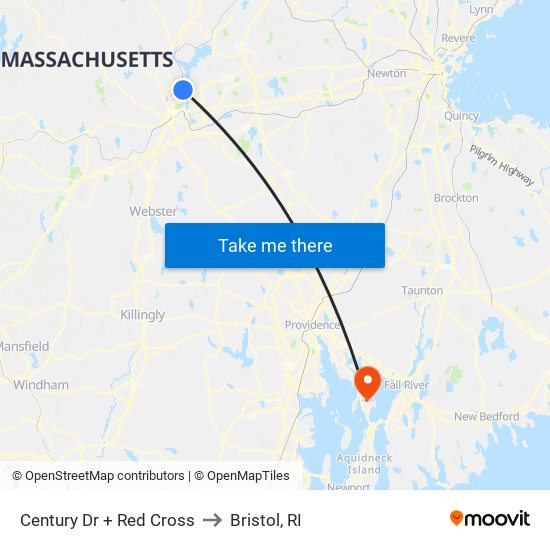 Century Dr + Red Cross to Bristol, RI map