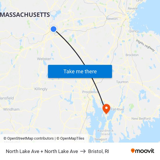 North Lake Ave + North Lake Ave to Bristol, RI map