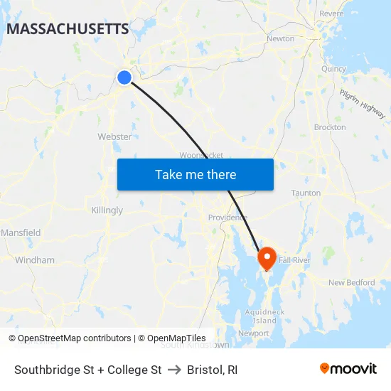 Southbridge St at College to Bristol, RI map
