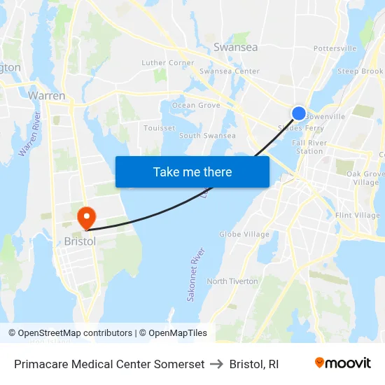 Primacare Medical Center Somerset to Bristol, RI map