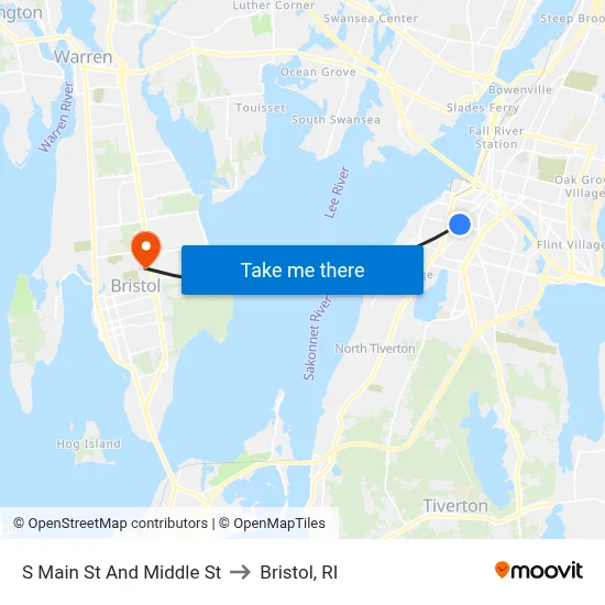 S Main St And Middle St to Bristol, RI map