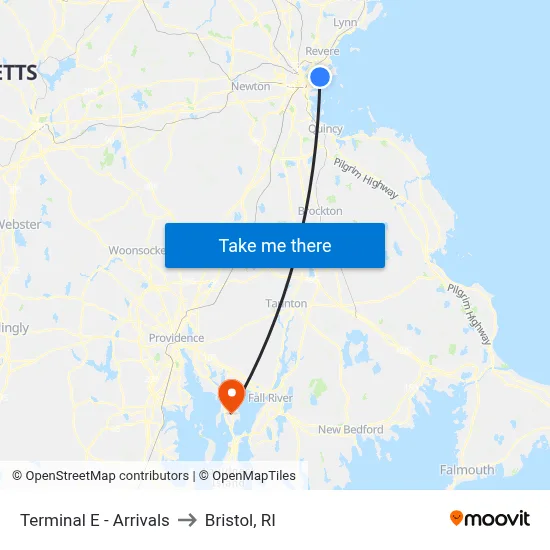 Terminal E - Arrivals to Bristol, RI map