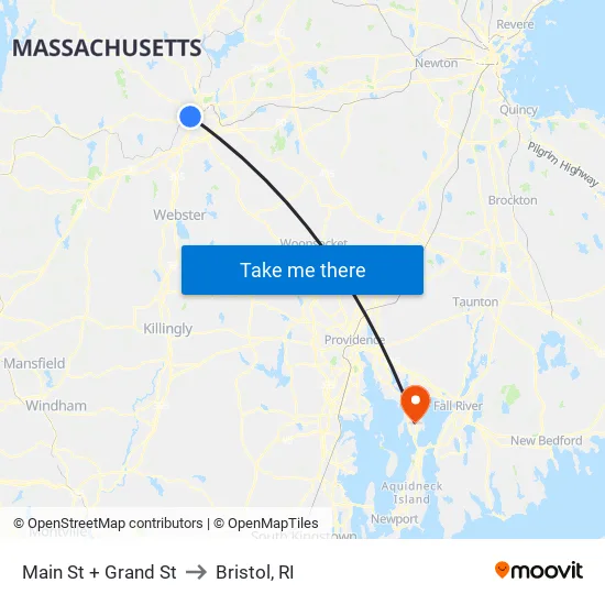 Main St + Grand St to Bristol, RI map