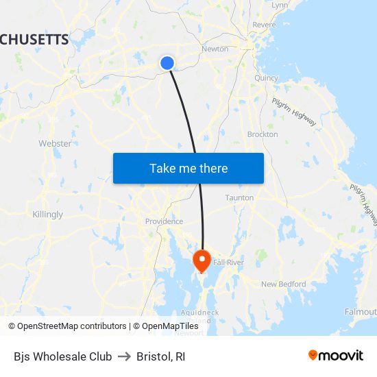 Bjs Wholesale Club to Bristol, RI map