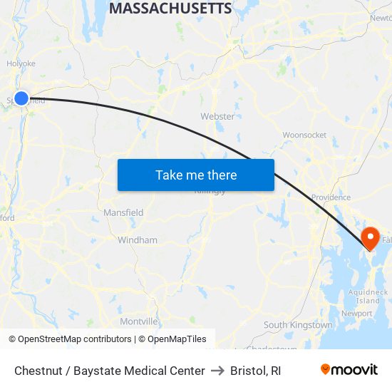 Chestnut / Baystate Medical Center to Bristol, RI map