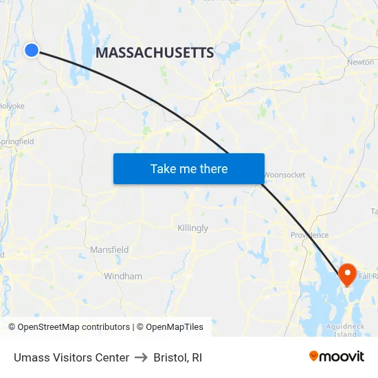 Umass Visitors Center to Bristol, RI map