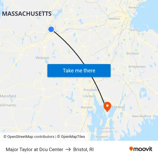 Major Taylor at Dcu Center to Bristol, RI map