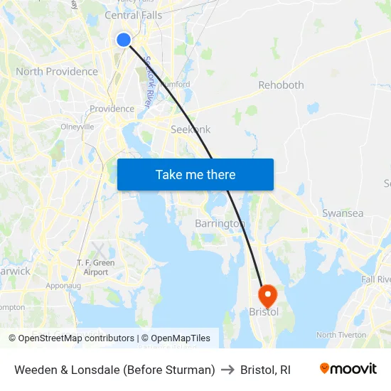 Weeden & Lonsdale (Before Sturman) to Bristol, RI map