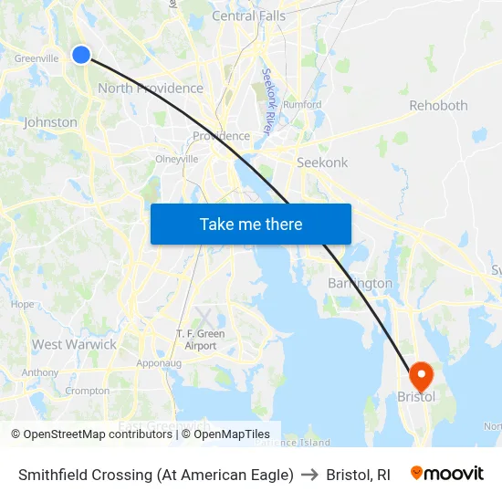 Smithfield Crossing (At American Eagle) to Bristol, RI map