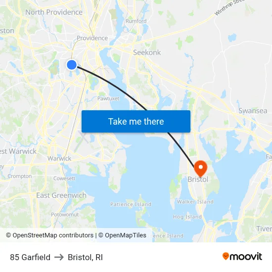 85 Garfield to Bristol, RI map