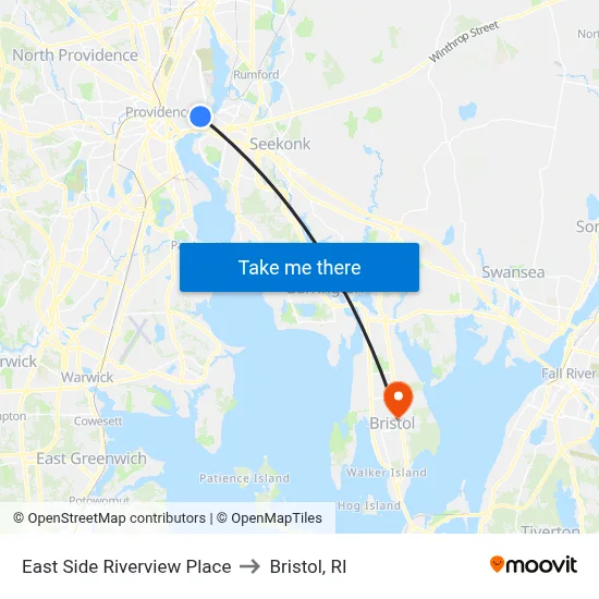 East Side Riverview Place to Bristol, RI map