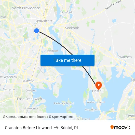 Cranston Before Linwood to Bristol, RI map