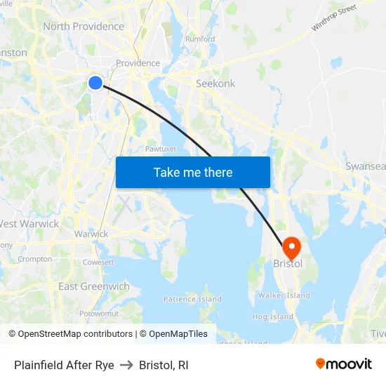 Plainfield After Rye to Bristol, RI map
