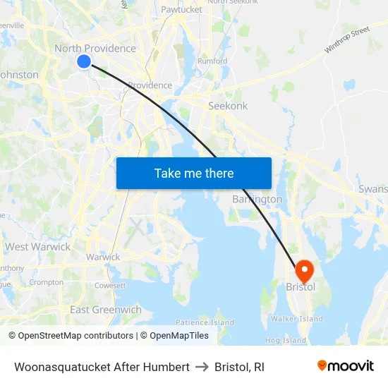 Woonasquatucket After Humbert to Bristol, RI map