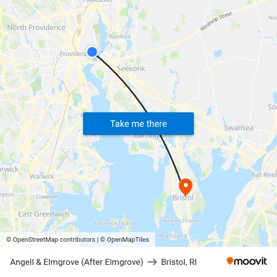 Angell & Elmgrove (After Elmgrove) to Bristol, RI map