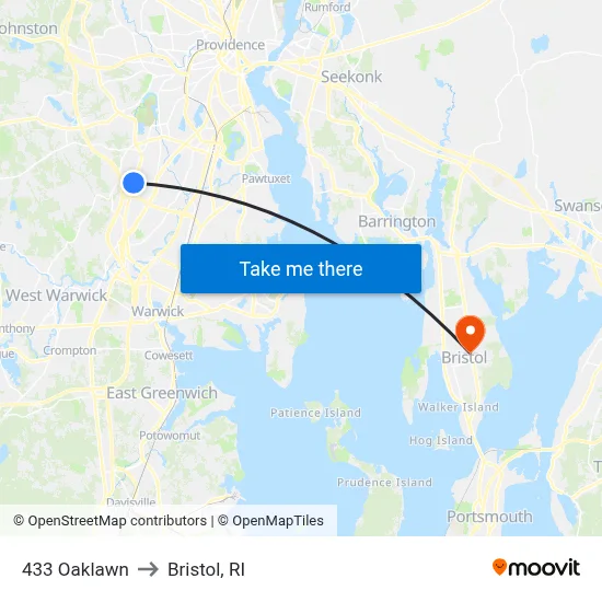 433 Oaklawn to Bristol, RI map