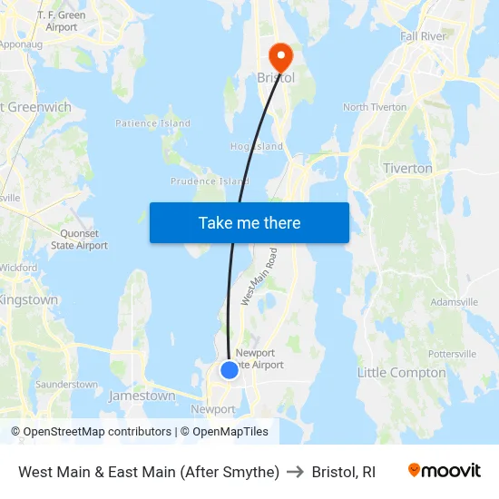 West Main & East Main (After Smythe) to Bristol, RI map