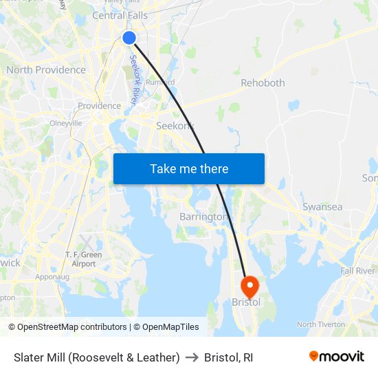 Slater Mill (Roosevelt & Leather) to Bristol, RI map