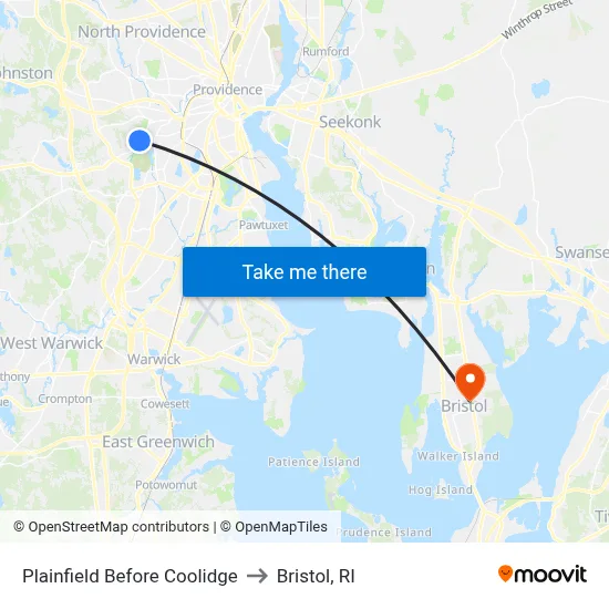 Plainfield Before Coolidge to Bristol, RI map