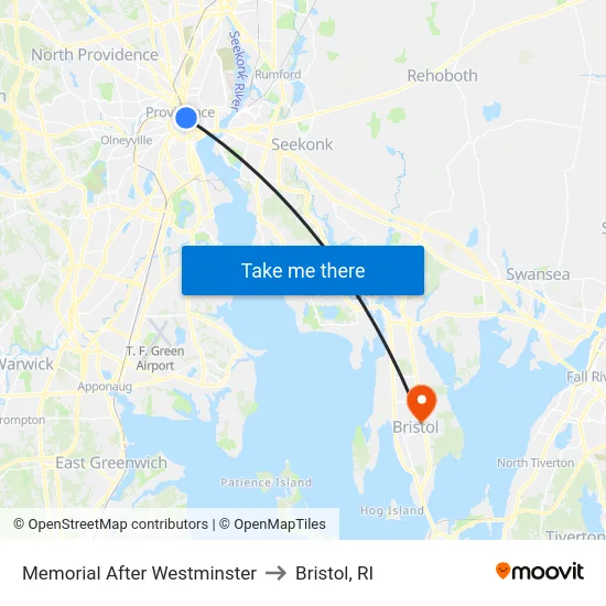 Memorial After Westminster to Bristol, RI map