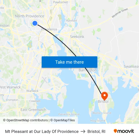 Mt Pleasant at Our Lady Of Providence to Bristol, RI map