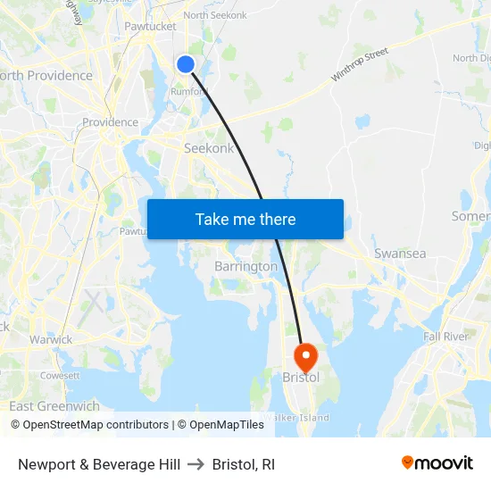 Newport & Beverage Hill to Bristol, RI map