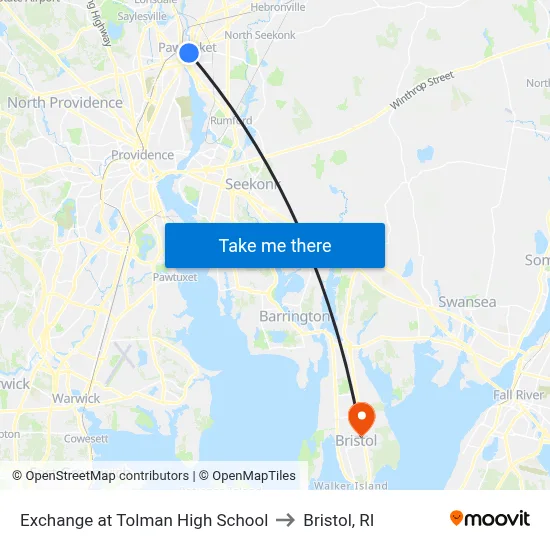 Exchange at Tolman High School to Bristol, RI map