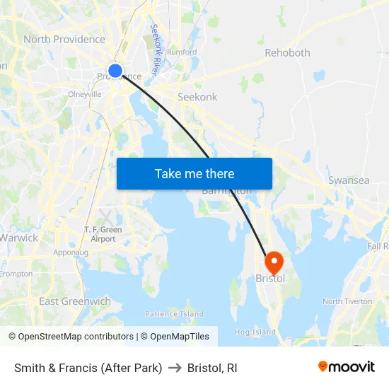 Smith & Francis (After Park) to Bristol, RI map