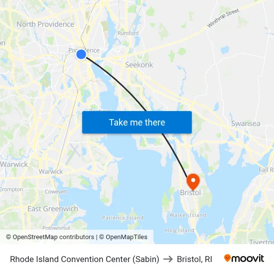 Rhode Island Convention Center (Sabin) to Bristol, RI map