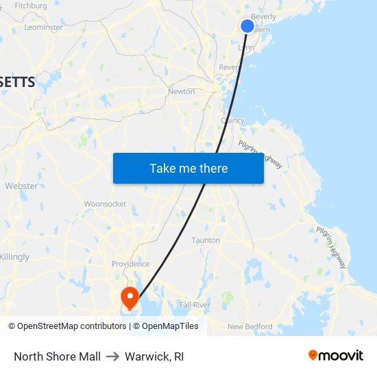 North Shore Mall to Warwick, RI map