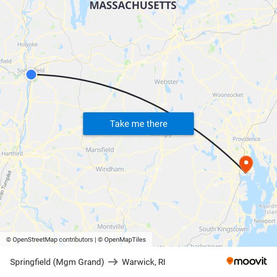 Springfield (Mgm Grand) to Warwick, RI map