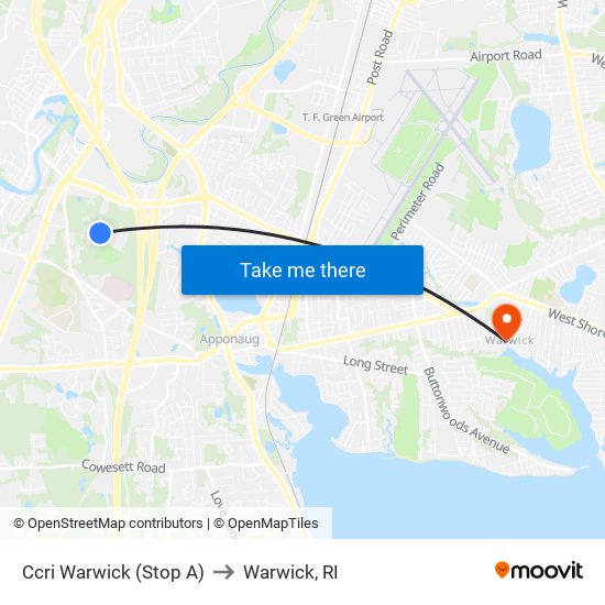 Ccri Warwick (Stop A) to Warwick, RI map