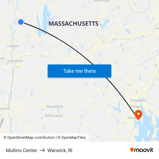 Mullins Center to Warwick, RI map