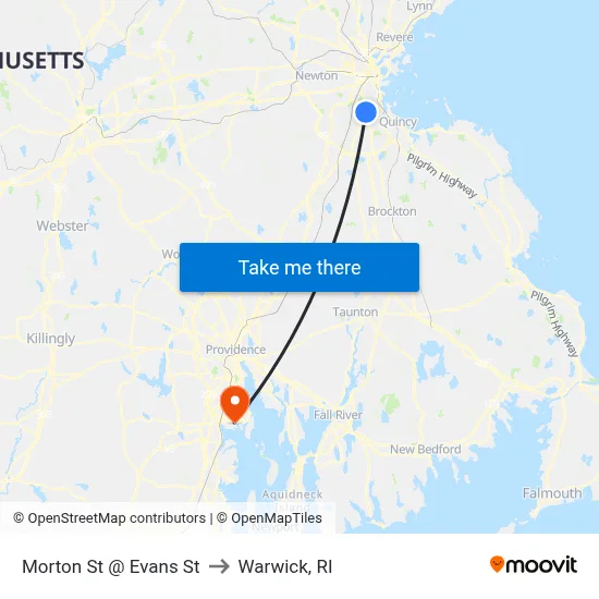 Morton St @ Evans St to Warwick, RI map