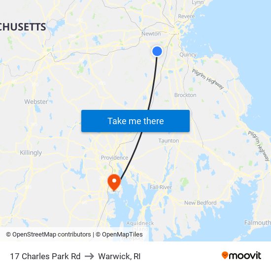 17 Charles Park Rd to Warwick, RI map