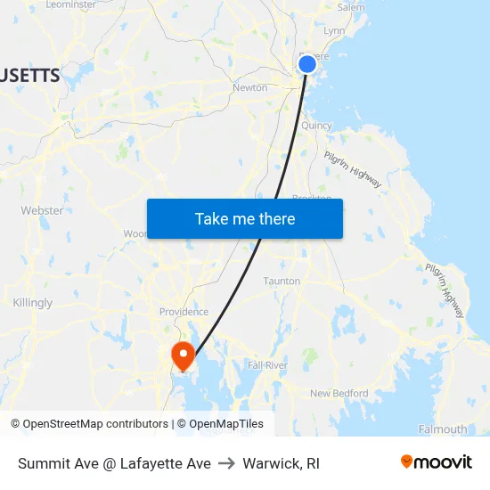 Summit Ave @ Lafayette Ave to Warwick, RI map