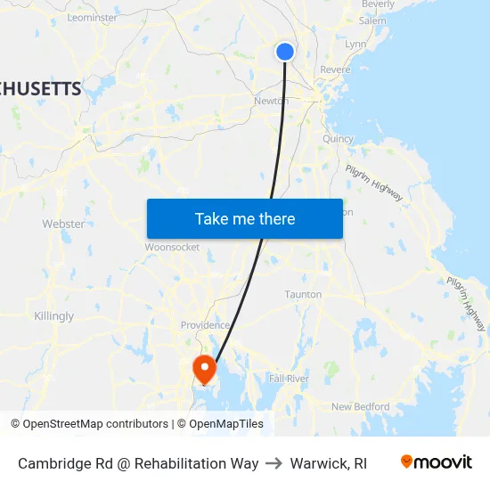 Cambridge Rd @ Rehabilitation Way to Warwick, RI map